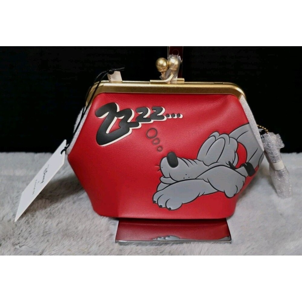 Coach X Disney Pluto Kisslock Frame Bag Brass/Red Multi Glovetanned Leather NWT